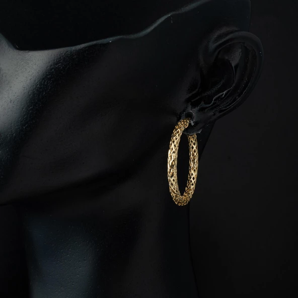 İtalyan 14 Ayar Büyük Boy Altın Halka Küpe - 4