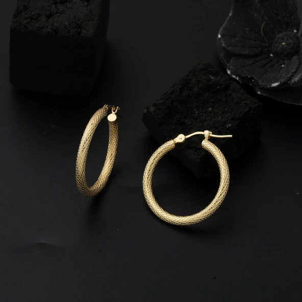 Büyük Boy 14 Ayar Altın Halka Küpe - 5