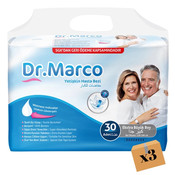 Dr. Marco Belbantlı Ekstra Büyük Boy XL 30'lu 3 Adet Hasta Bezi
