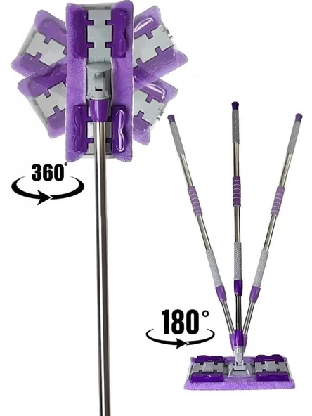 Çelik Ayna Kıskaçlı Cam Silme Mopu Mikrofiber Yedek Bezli Yer Duvar Fayans Silme Mopu - 4