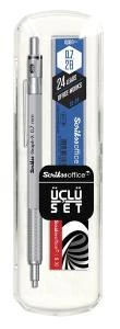 Graph-x 3'lü Set Saten Gri Versatil Kalem 0.7mm + Silgi + Min