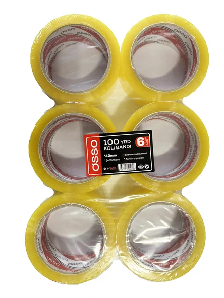 Osso Şeffaf Bant Ambalaj Koli Bandı - 100 YRD / 91.44 Metre - 43 mm - 6 Adetlik 16 Paket / Koli - Resim 3