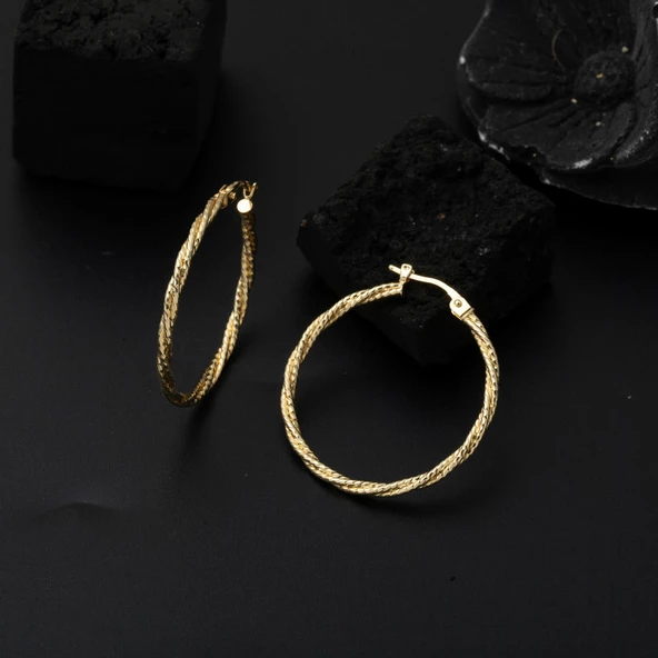 İtalyan Burmalı 14 Ayar Altın Halka Küpe - 2