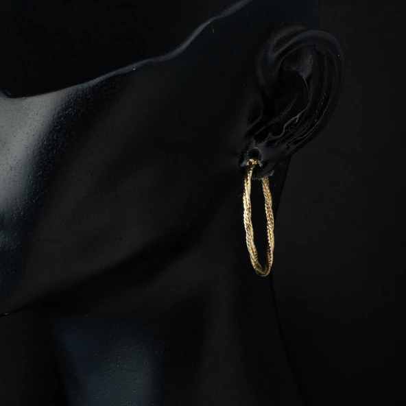 İtalyan Burmalı 14 Ayar Altın Halka Küpe - 4