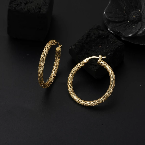 İtalyan 14 Ayar Büyük Boy Altın Halka Küpe - 2