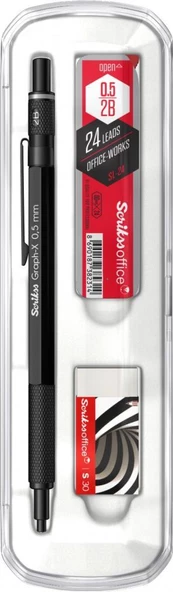 Graph-x Metal Versatil Kalem+Silgi+Min 0.5 Mat Siyah