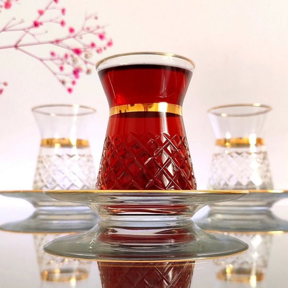 Paşabahçe 451-461 İrem Kesme Dekor Çay Bardak Takımı-6 Kişilik