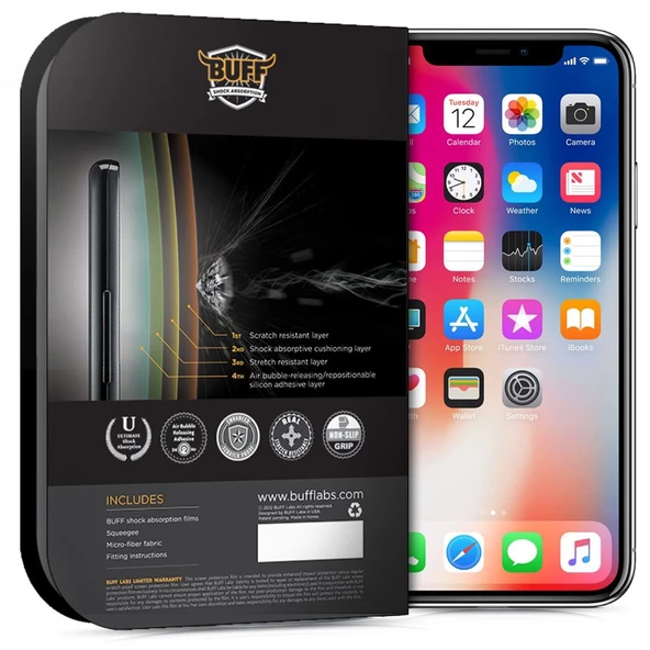 Buff iPhone X ile Uyumlu Darbe Emici Ekran Koruyucu Film - 2