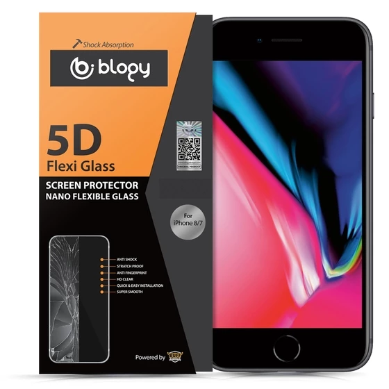 Blogy iPhone 8 / 7 ile Uyumlu Flexi 5D Ekran Koruyucu Black - 2