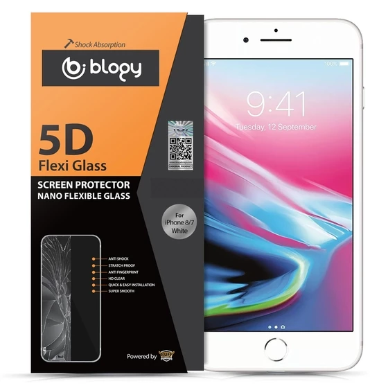Blogy iPhone 8 / 7 ile Uyumlu Flexi 5D Ekran Koruyucu White - 1
