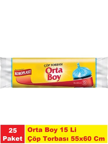 Koroplast Çöp Poşeti Orta Boy Mavi 15 Li 55 x 60 Cm x 25 Paket
