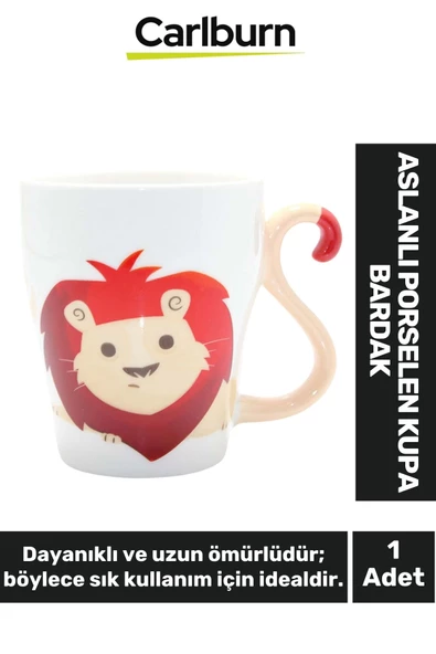 Özel Tasarım Dekoratif Şık Hediyelik Sevgili Arkadaş Aslanlı Porselen Kupa Bardak 10*11 Cm