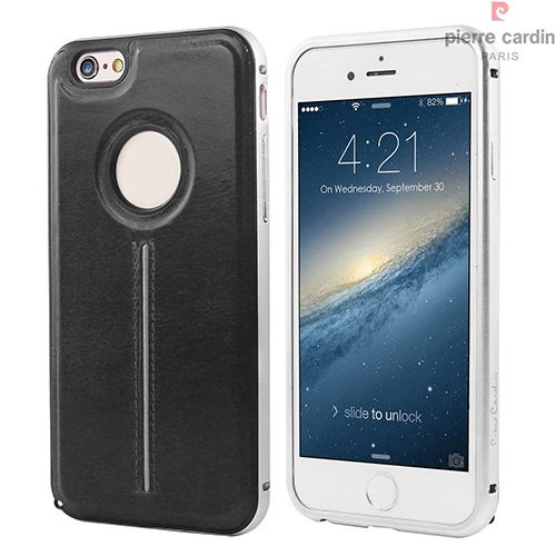 Pierre Cardin iPhone 6/6S ile Uyumlu Metal Çıtalı Arka Deri Kılıf Siyah PCT-P04 - 1