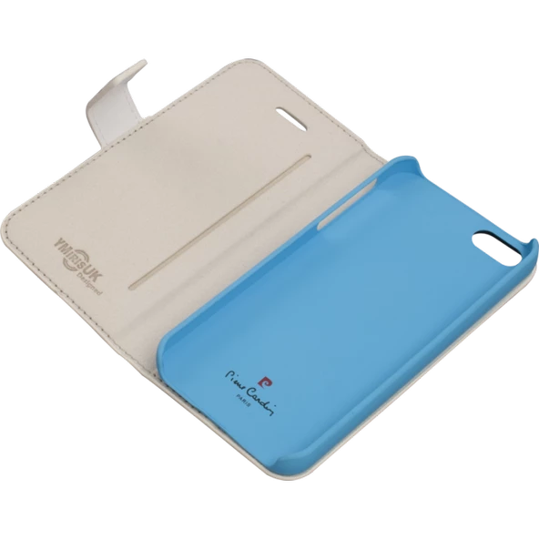 Pierre Cardin iPhone 5S ile Uyumlu Suni Deri Kapaklı Koruma Kılıfı Mavi PCA-P01 - Resim 2