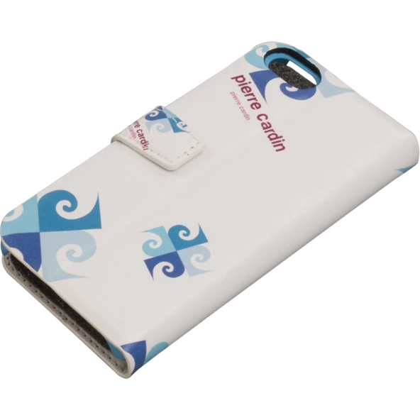 Pierre Cardin iPhone 5S ile Uyumlu Suni Deri Kapaklı Koruma Kılıfı Mavi PCA-P01 - Resim 3