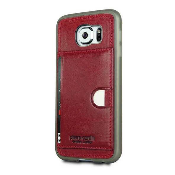 Pierre Cardin Galaxy S6 ile Uyumlu Deri Arka Koruma Paneli Kırmızı PCL-P11 ürün görseli