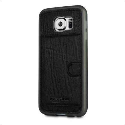Pierre Cardin Galaxy S6 ile Uyumlu Deri Arka Koruma Paneli Siyah PCL-P11 - 1
