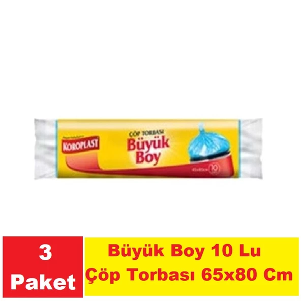 Koroplast Çöp Poşeti Büyük Boy Mavi 10 Lu 65x80 Cm x 3 Paket