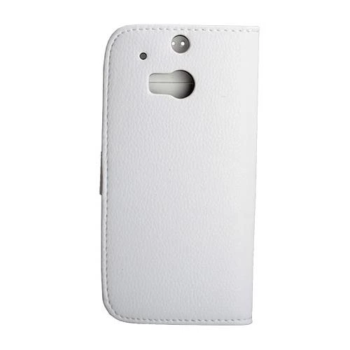 One M8 ile Uyumlu Deri Kılıf Yan Model Kartlıklı Cüzdanlı Beyaz - Resim 2