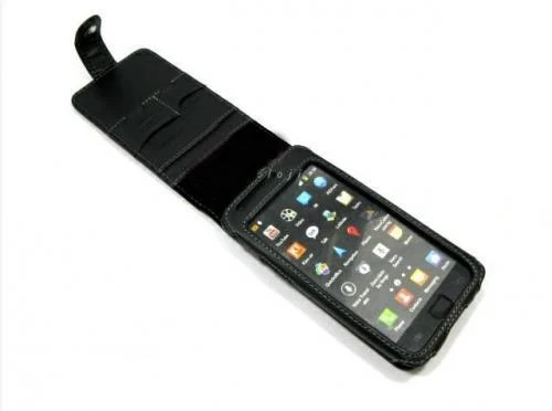 Galaxy S2 i9100 ile Uyumlu Deri Kılıf Dik Model Siyah - 2