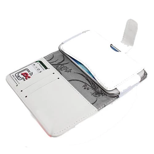 Galaxy S4 Mini i9190 ile Uyumlu Yan Kapaklı Cüzdanlı Kart Bölmeli Deri Kılıf Beyaz Renk - 1