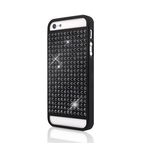 White Diamonds iPhone SE/5S/5 ile Uyumlu Swarovski Materialized Metal The Rock Desenli Kılıf Siyah (Out)