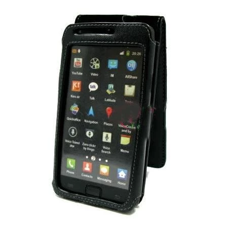 Galaxy S2 i9100 ile Uyumlu Deri Kılıf Dik Model Siyah - 1
