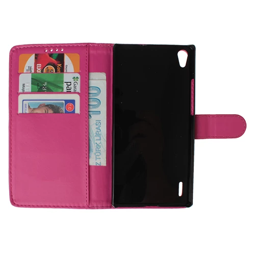 Ascend P7 ile Uyumlu Yan Model Deri Kılıf Pembe Renk - Resim 2