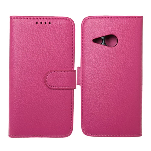 One M8 Mini ile Uyumlu Deri Kılıf Yan Model Kartlıklı Cüzdanlı Pembe - 1