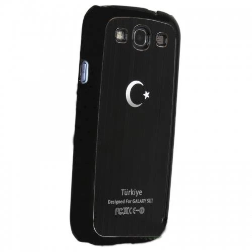Galaxy S3 i9300 ile Uyumlu Sert Kauçuk Kılıf Ay Yıldızlı Model Siyah Renk - 2