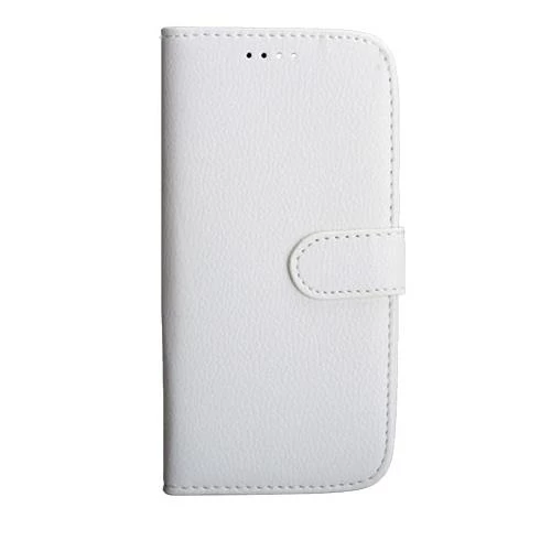 One M8 ile Uyumlu Deri Kılıf Yan Model Kartlıklı Cüzdanlı Beyaz ürün görseli