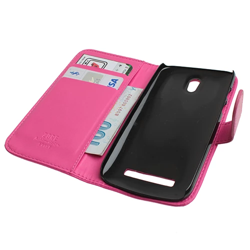 Desire 500 ile Uyumlu Yan Model Kapaklı Deri Kılıf Pembe - 1