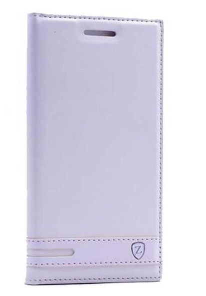 Zore Vibe S1 ile Uyumlu Elite Serisi Kapaklı Kılıf Beyaz