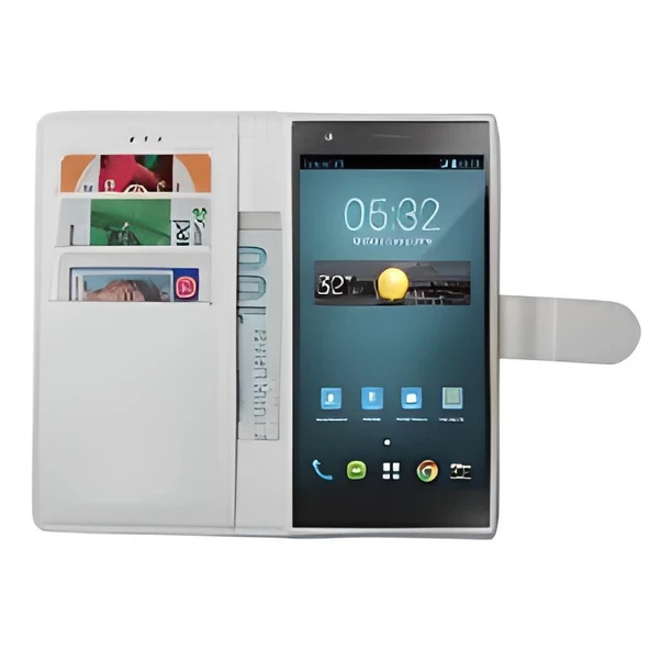 T50 ile Uyumlu Deri Kılıf Yan Model Kartlıklı Cüzdanlı Beyaz - Resim 2