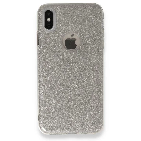 iPhone X ile Uyumlu Shining Simli Silikon Kılıf Gümüş - 1