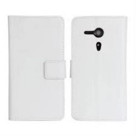 Xperia SP M35H ile Uyumlu Yan Kapaklı Cüzdanlı Kart Bölmeli Deri Kılıf Beyaz Renk - 1