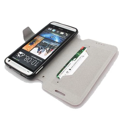 One M7 ile Uyumlu Yan Model Kapaklı Deri Kılıf Pembe - 4