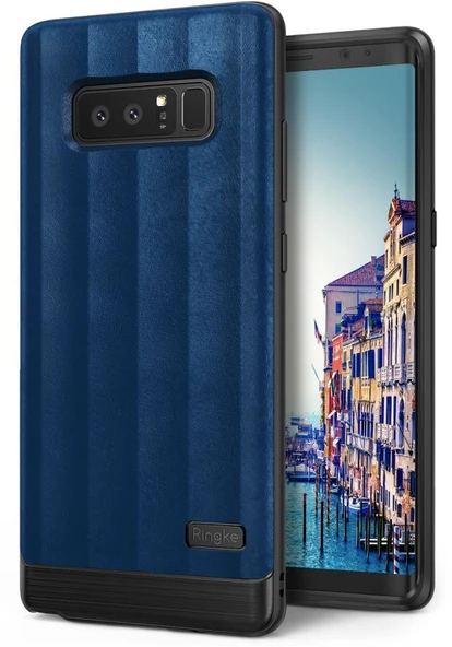 Ringke FlexS Galaxy Note 8 ile Uyumlu KIlıf Deep Blue Premium PU Deri&TPU Kombini Tam Koruma