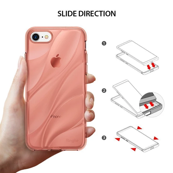 Ringke Flow iPhone 7/8 ile Uyumlu KIlıf Rose Gold 3D Dalga Efekti Hafif Esnek Renkli Transparan - Resim 3