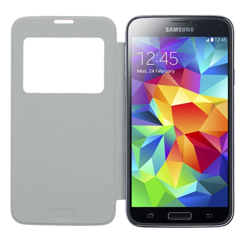 Anymode G900 Galaxy S5 ile Uyumlu View Flip Cover Kılıf Pembe - Resim 3