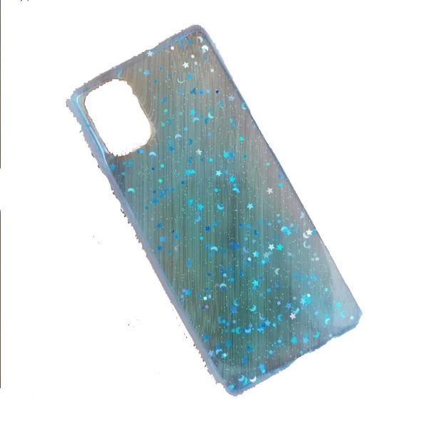 Galaxy A71 ile Uyumlu Ay Yıldız Desenli Şeffaf Silikon Kılıf Mavi ürün görseli