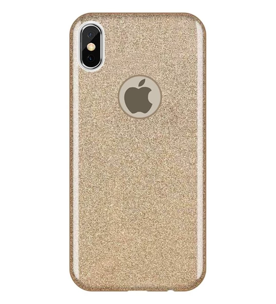 iPhone X ile Uyumlu Shining Simli Silikon Kılıf Gold - 1