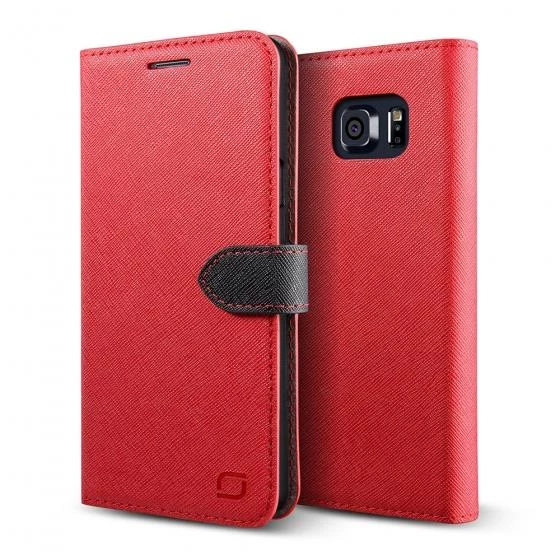 Lific Galaxy Note 5 ile Uyumlu Saffiano Diary Kılıf Red Black