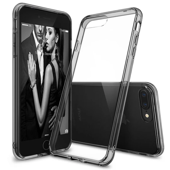 Ringke Fusion iPhone 7/8 Plus ile Uyumlu KIlıf Smoke Black TPU Bumper Extra Darbe Emici - 1