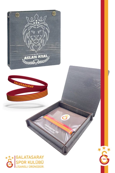Galatasaray Orijinal Lisanslı Sarı Kırmızı 2'li Bileklik Hediyelik Ahşap Kutulu
