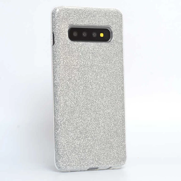 Galaxy S10 Plus ile Uyumlu Shining Simli Silikon Kılıf Gümüş - 1