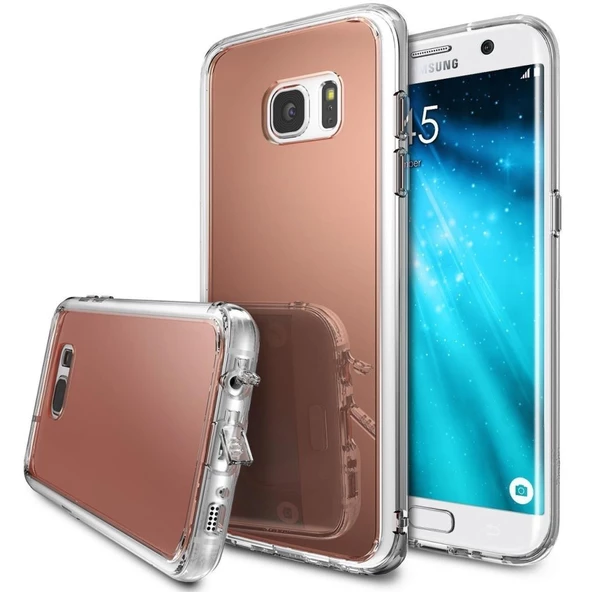 Ringke Mirror Fusion Galaxy S7 Edge ile Uyumlu Aynalı Kılıf Rose Gold - 1