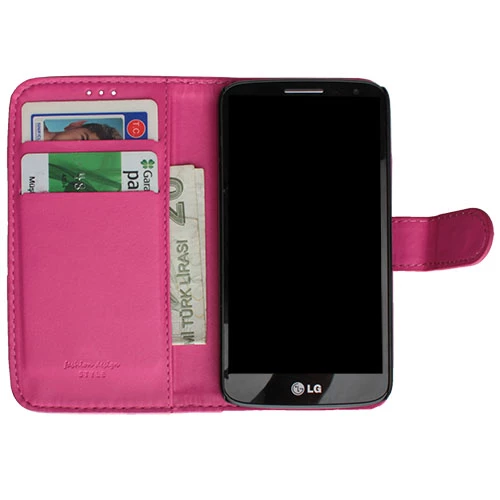 G2 Mini ile Uyumlu Yan Model Kartlıklı Deri Kılıf Pembe Renk ürün görseli