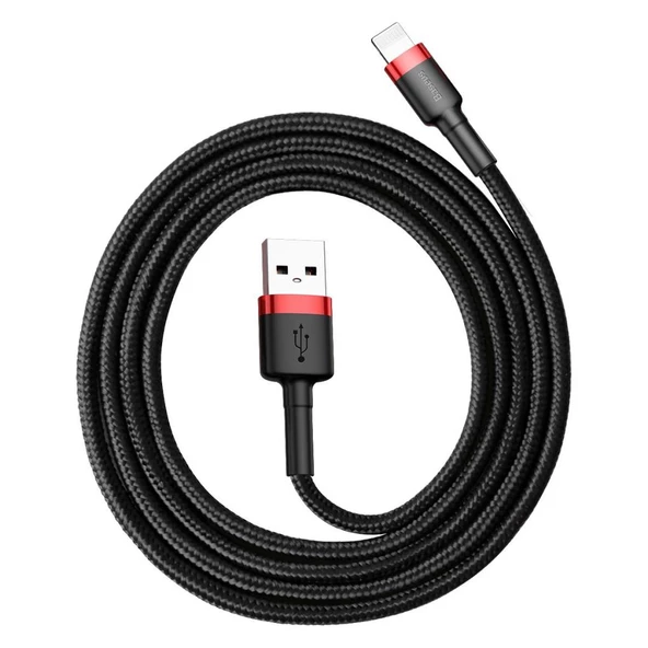 Baseus Cafule 2.4A Lightning 1M Şarj Kablosu CALKLF-B19 Kırmızı/Siyah - 2