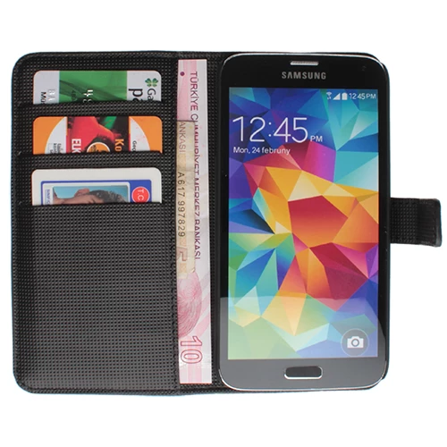 Galaxy S5 G900 ile Uyumlu Textured Walled Kapaklı Kılıf Kahverengi - 3